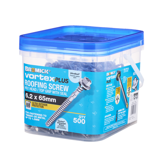 Bremick Vortex Plus Roofing Screw - 6.2 x 65mm - Hex B8 - 500 Pack