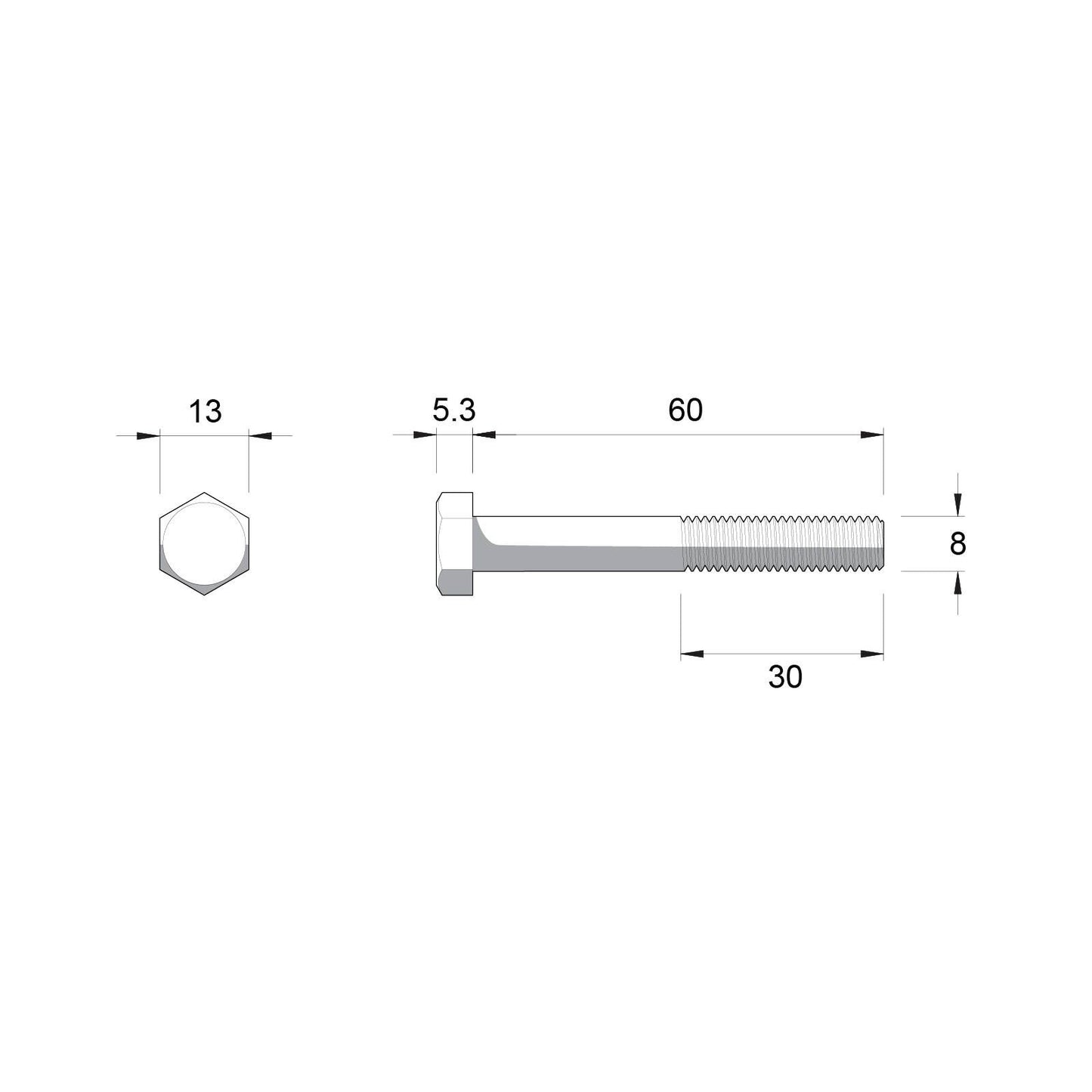 Zenith Hot Dip Galvanised Hex Head Bolts - M8 x 60mm - 25 Pack