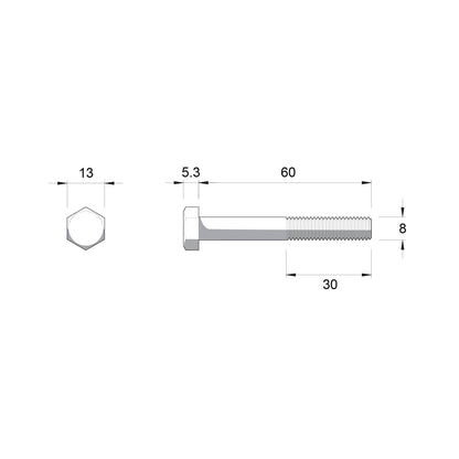 Zenith Hot Dip Galvanised Hex Head Bolts - M8 x 60mm - 25 Pack