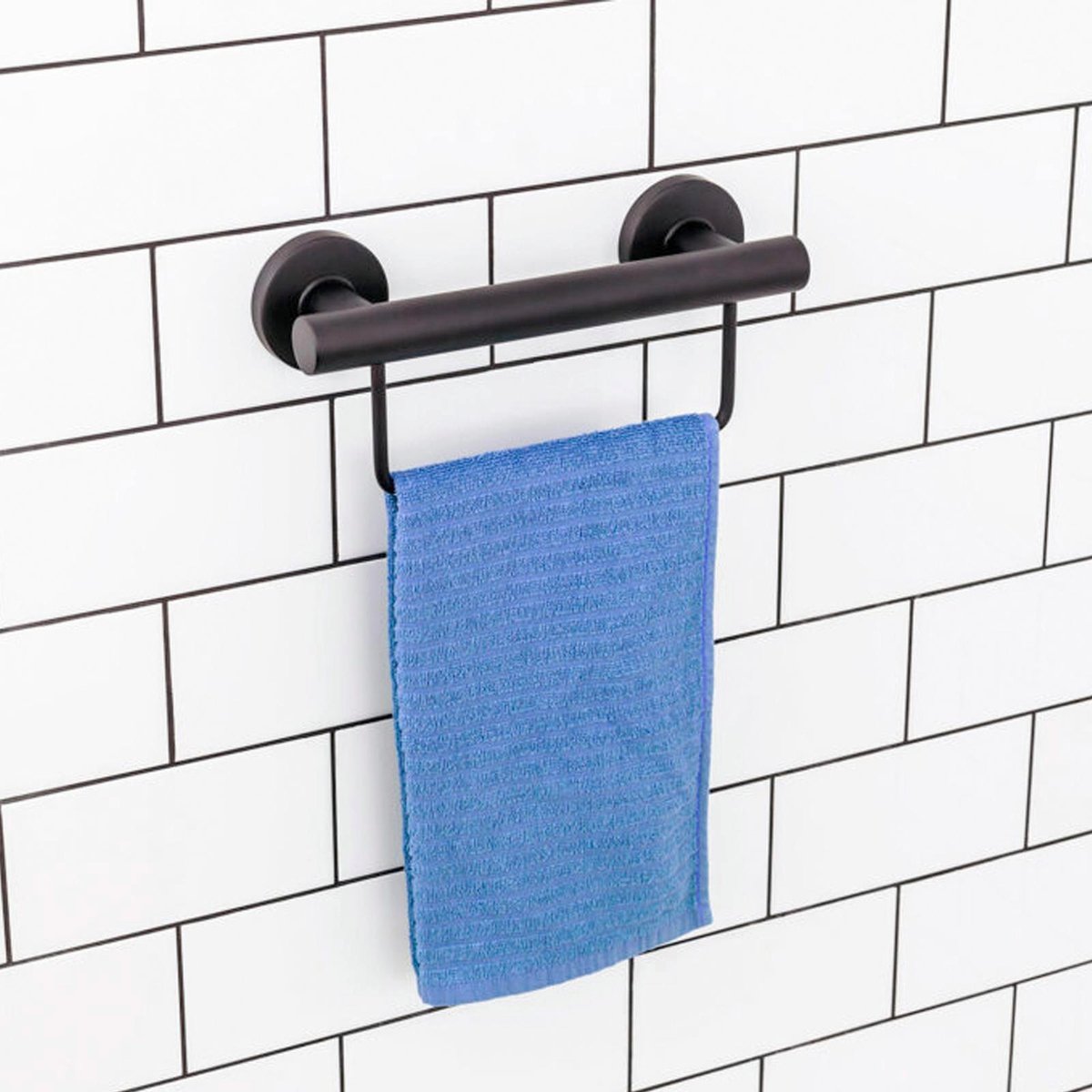Evekare 300mm Black Towel Rail with Grab Rail - Stainless Steel - 250kg Capacity