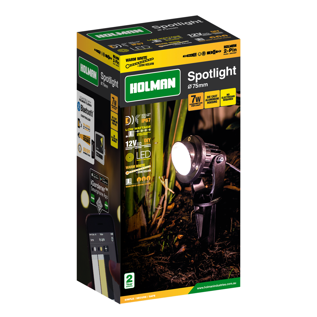 Holman 75mm Warm White Spotlight - 7W - Waterproof - DIY Friendly