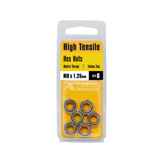 Pinnacle Hi Tensile Yellow Zinc Hex Nuts Metric Thread M8 x 1.25mm 6 Pack