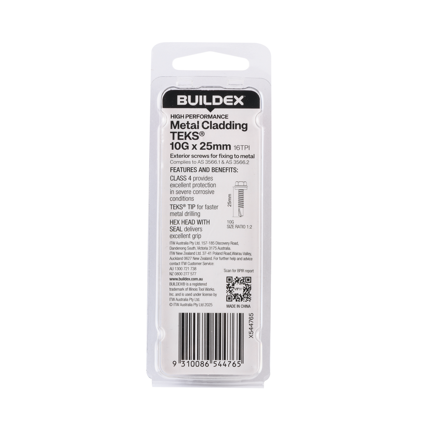 Buildex Teks Screws - 10g x 25mm - Class 4 - 20 Pack