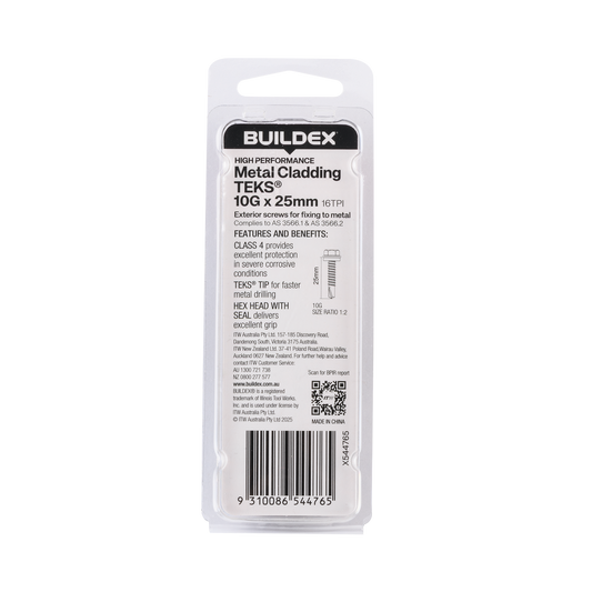 Buildex Teks Screws - 10g x 25mm - Class 4 - 20 Pack