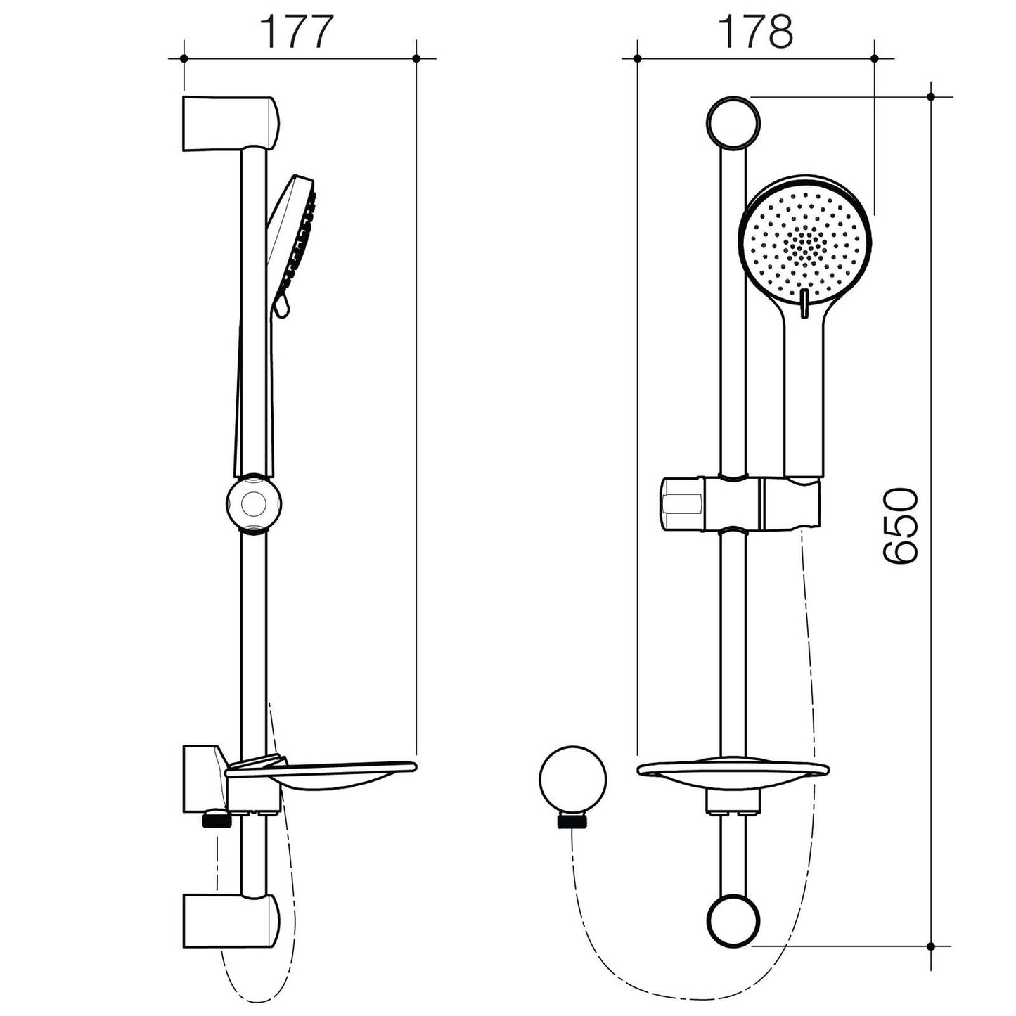 Flexispray Chrome Bermuda Rail Shower - 3 Function - 650mm
