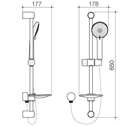 Flexispray Chrome Bermuda Rail Shower - 3 Function - 650mm