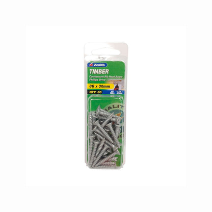Zenith Galvanised Button Head Stiching Timber Screws - 8g x 30mm - 25 Pack