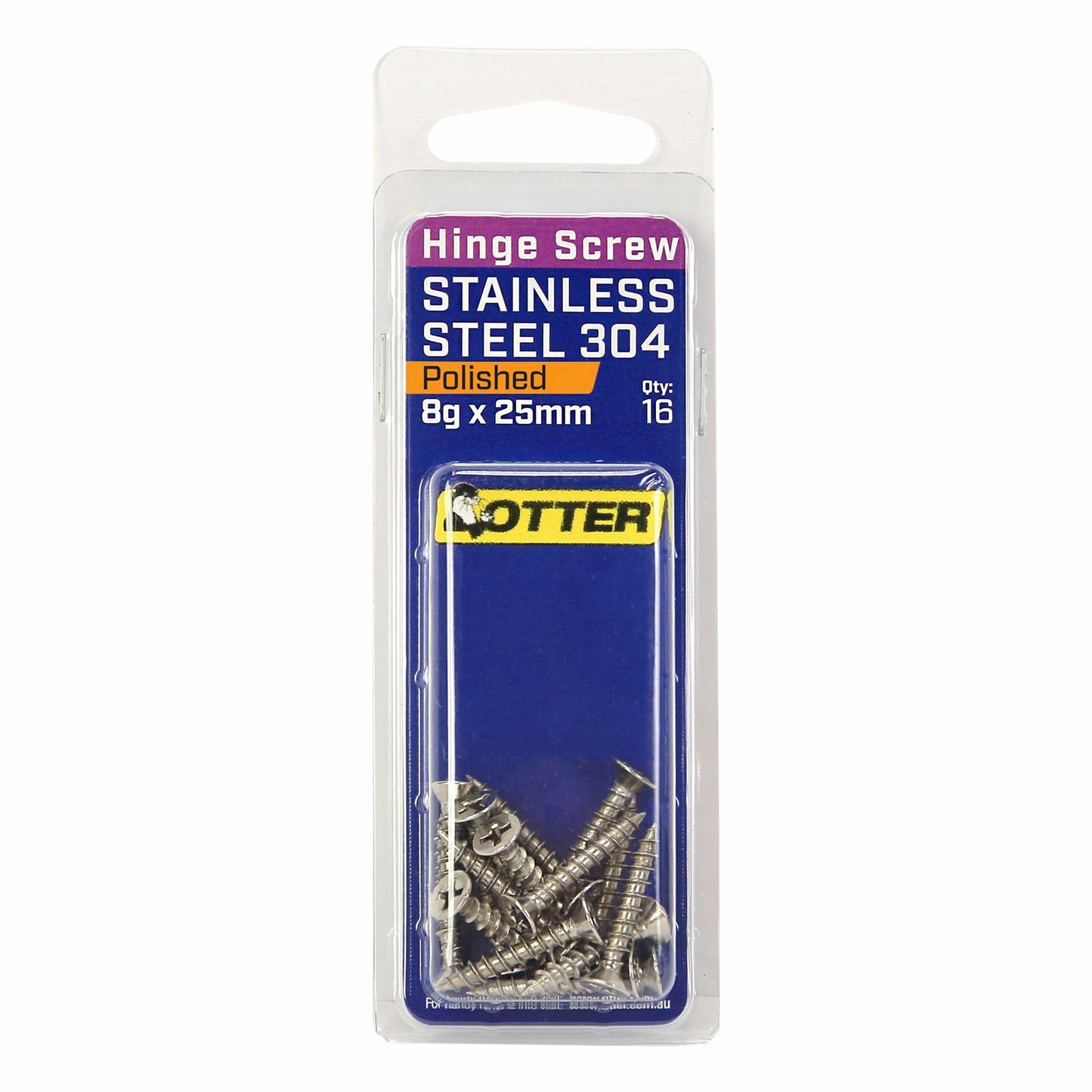 Otter Polished Stainless Steel Hinge Screws - 8 x 25mm - 16 Pack