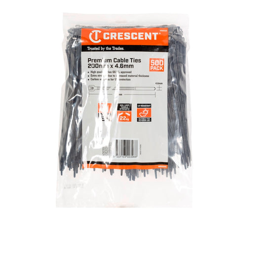 Crescent Black Cable Ties - 200 x 4.6mm - 500 Pack