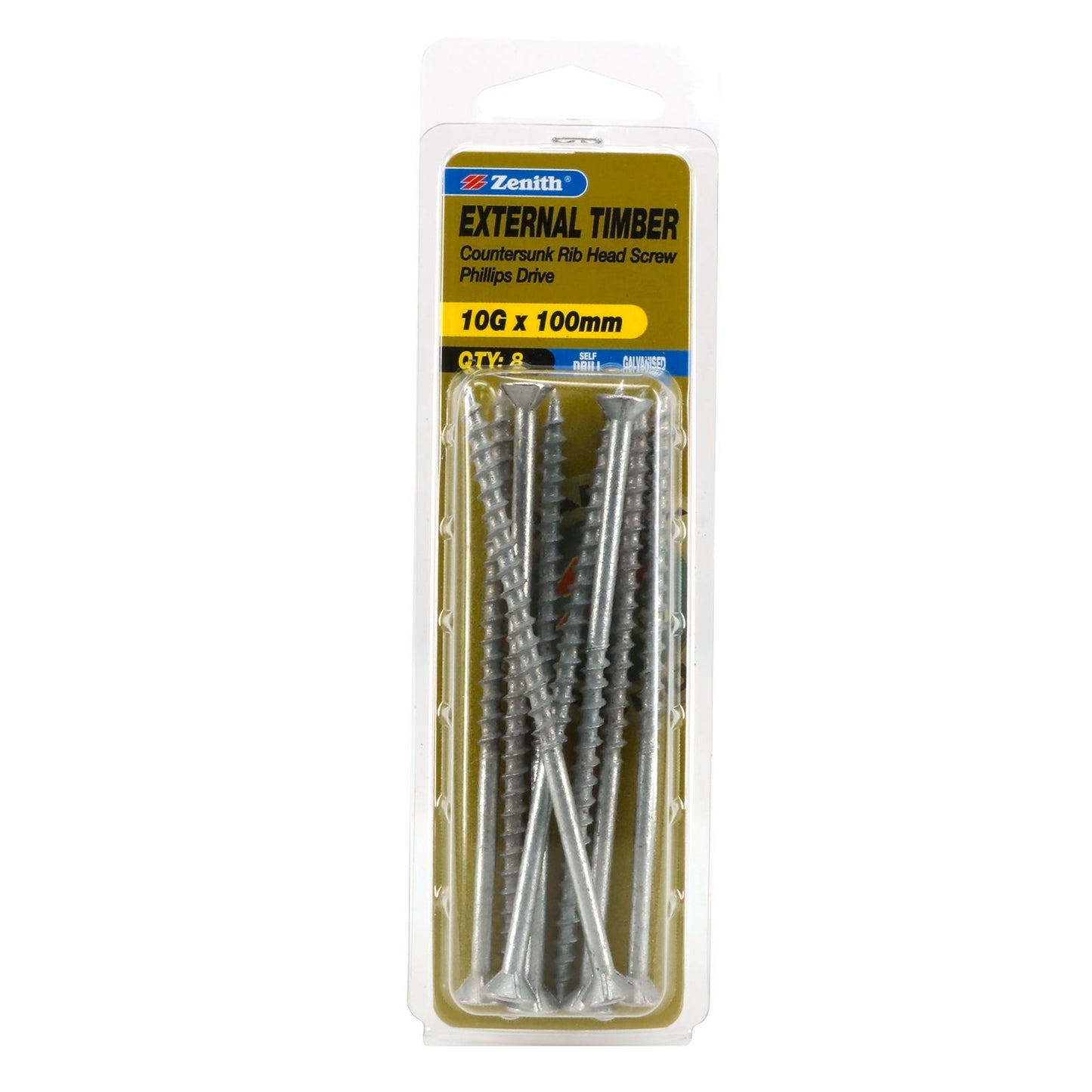 Zenith Timber Screws - 10g x 100mm - Galvanised - 8 Pack