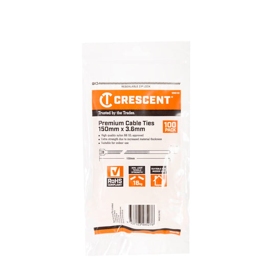 Crescent Natural Cable Ties - 150 x 3.6mm - 100 Pack