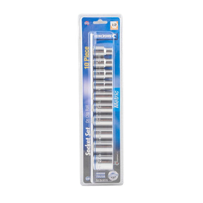 Kincrome 1/2 Metric Rail Socket Set - 10 Piece - Grey - Cr-V Steel - Colour-Coded