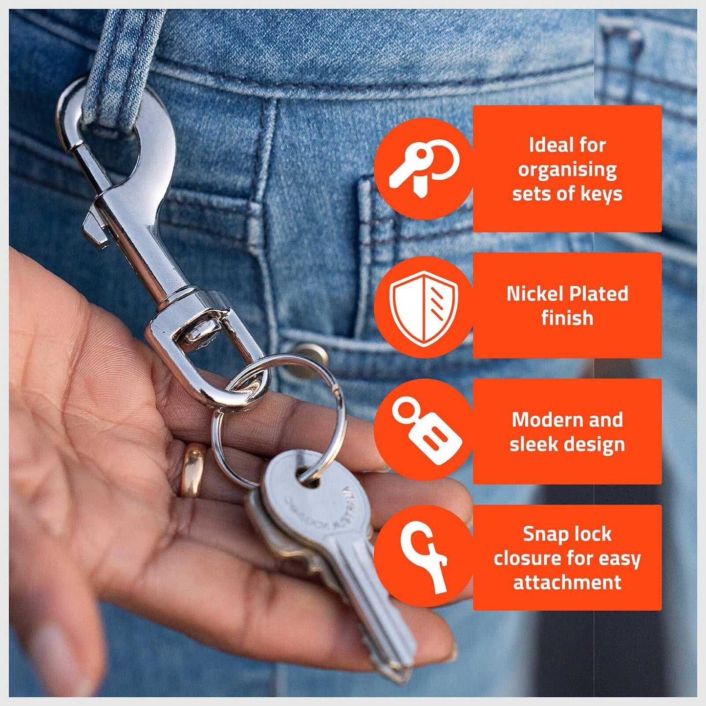 Taskmaster Nickel Plated Snap Hook with Key Ring - 81 x 12mm - 4 Pack