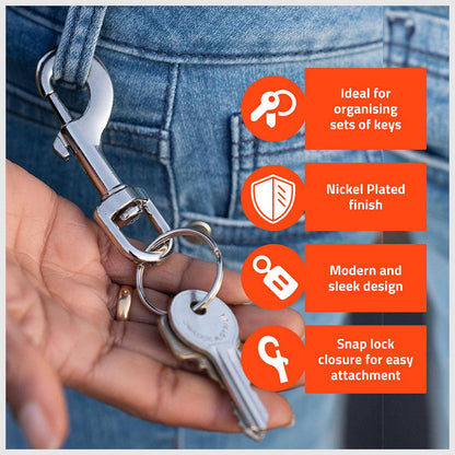 Taskmaster Nickel Plated Snap Hook with Key Ring - 81 x 12mm - 4 Pack