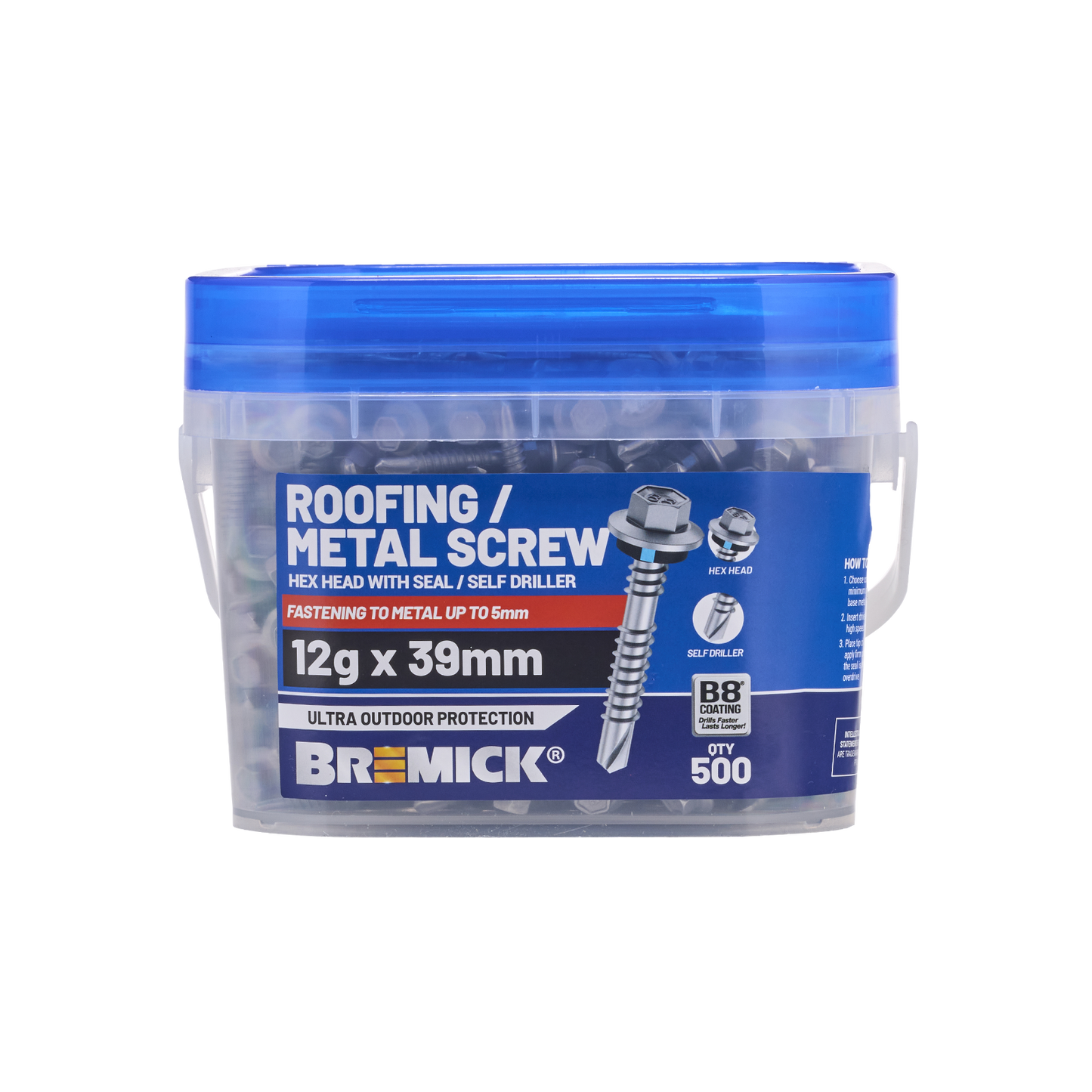Bremick Hex Roofing Screw - 12g x 39mm - B8 - 500 Pack
