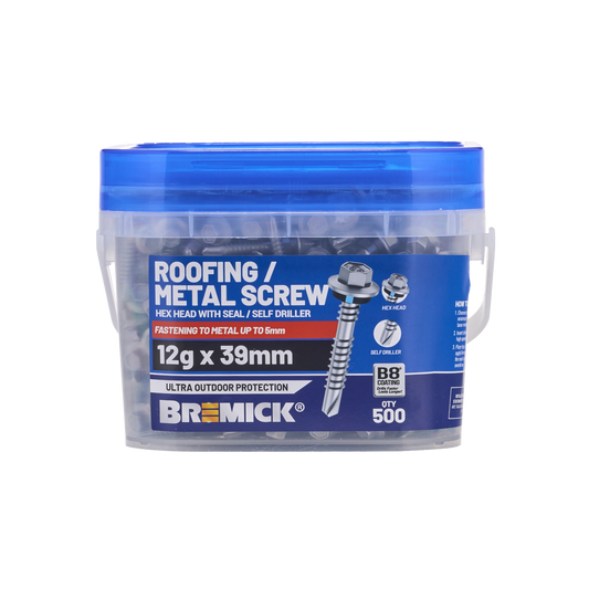 Bremick Hex Roofing Screw - 12g x 39mm - B8 - 500 Pack