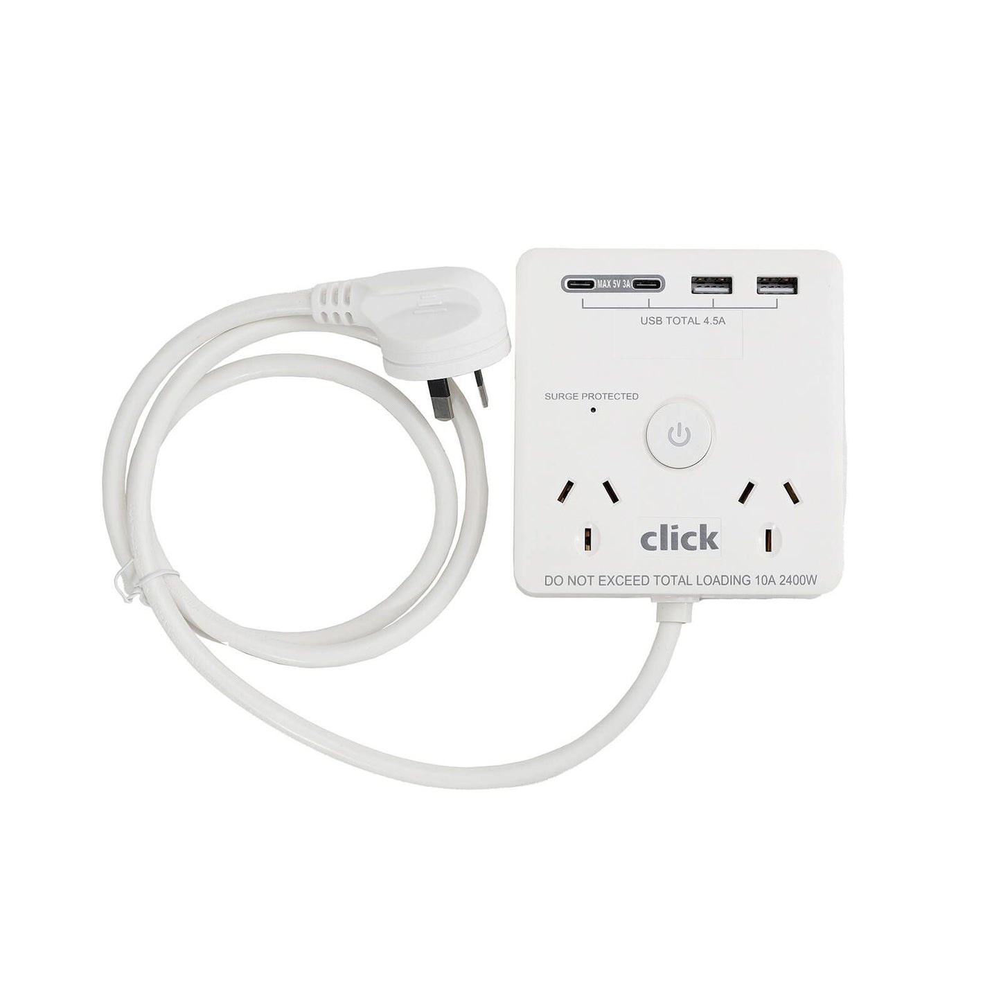 Click Power Board with USB Charger - 2 Outlet - 104 x 28 x 97mm