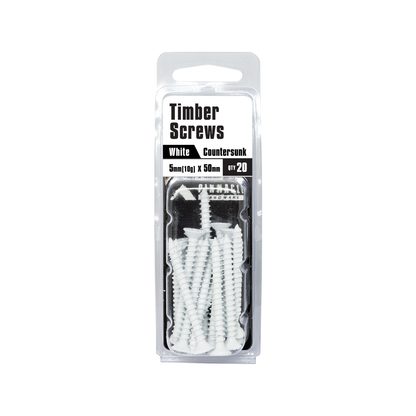 Pinnacle White Countersunk Timber Screw - 5 x 50mm - 20 Pack