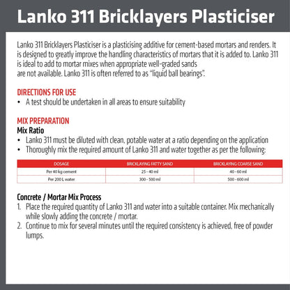 Davco Lanko 311 Bricklayers Plasticiser - 5L