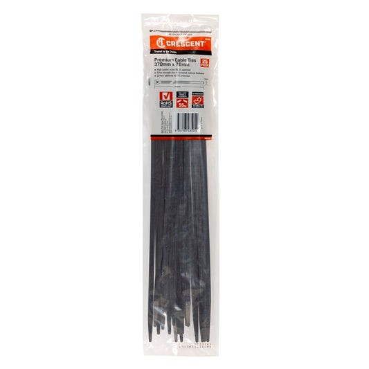 Crescent Cable Ties - 370 x 7.6mm - Black - 25 Pack