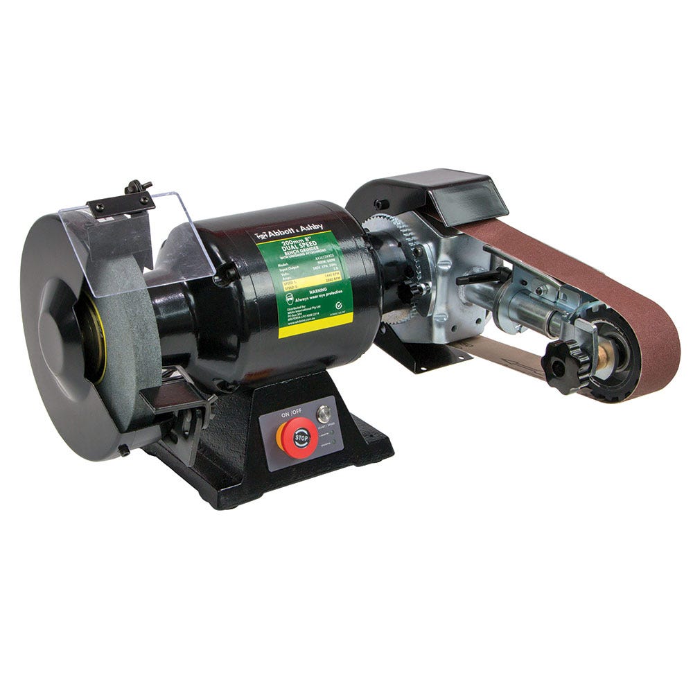 ABBOTT and ASHBY 8 Dual Speed Bench Grinder w Aa362 Linishing Attachment AA362W8DS