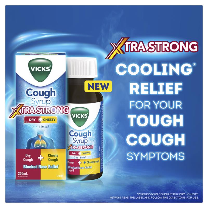 Vicks Cough Syrup Xtra Strong Dry + Chesty - 200ml