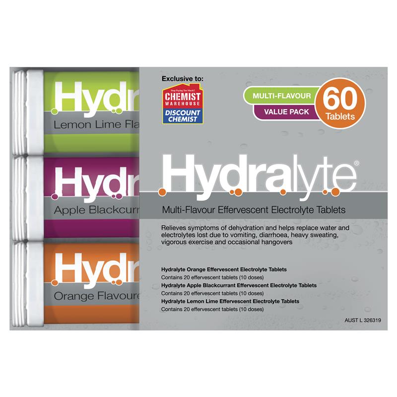 Hydralyte Electrolyte Effervescent Tablets - Multi-Flavour (60 Tablets)