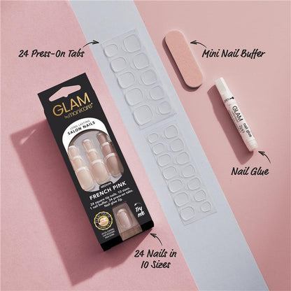 Glam By Manicare Press On Nails French Pink Medium Square French Kit