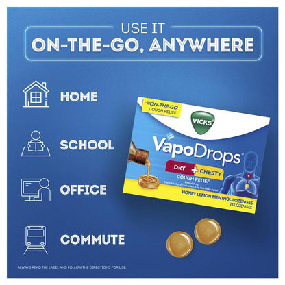 Vicks VapoDrops Dry + Chesty Cough Relief 24 Lozenges