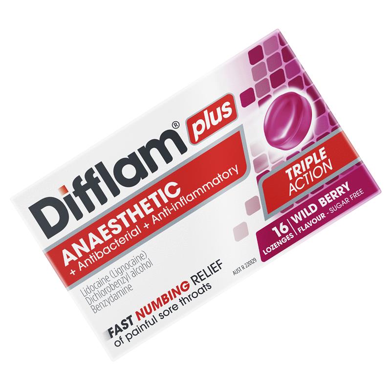 Difflam Plus Anaesthetic Sugar Free Wild Berry Lozenges - 16 Count