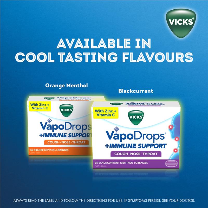 Vicks VapoDrops Immune Support Blackcurrant 16 Lozenges - With Zinc & Vitamin C