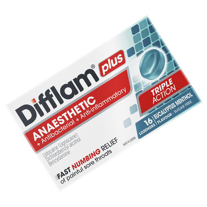Difflam Plus Anaesthetic Sugar Free Eucalyptus Menthol Lozenges - 16 Count