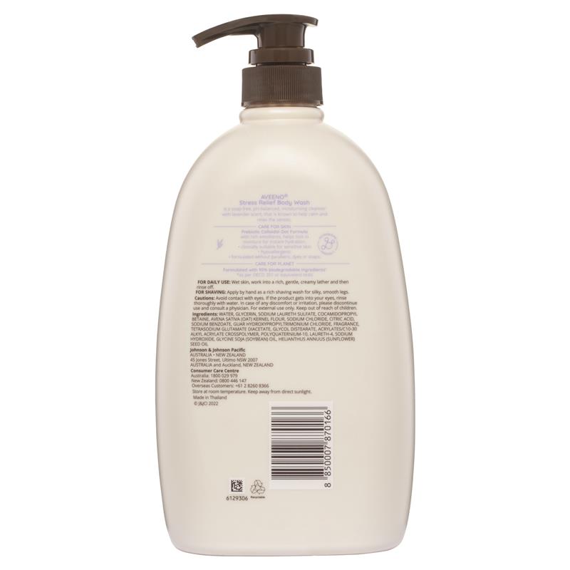 Aveeno Stress Relief Lavender Body Wash 1L for Sensitive Skin