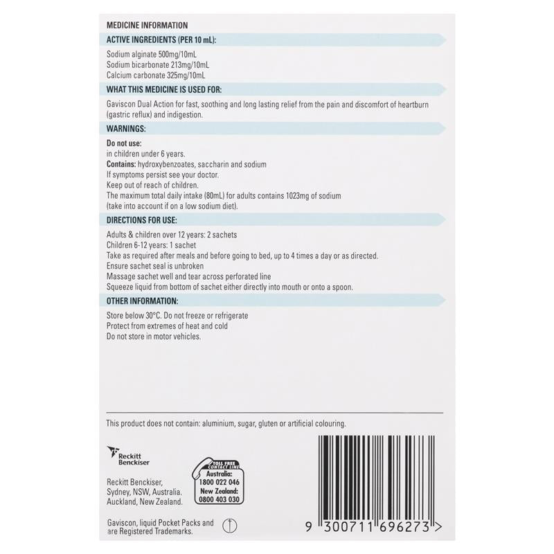 Gaviscon Dual Action Liquid Sachets - Peppermint, 12 Pack