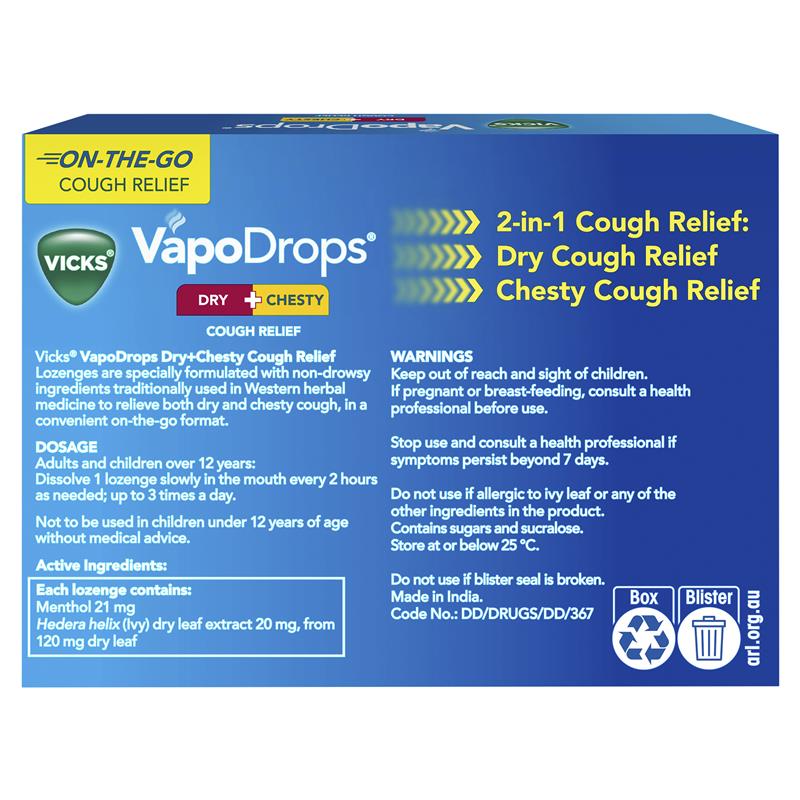 Vicks VapoDrops Dry + Chesty Cough Relief 24 Lozenges