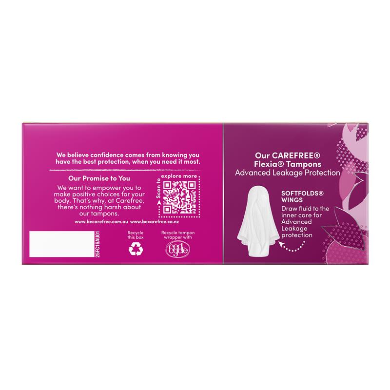 Carefree Flexia Super Fragrance-Free Tampons with Wings 16 Pack