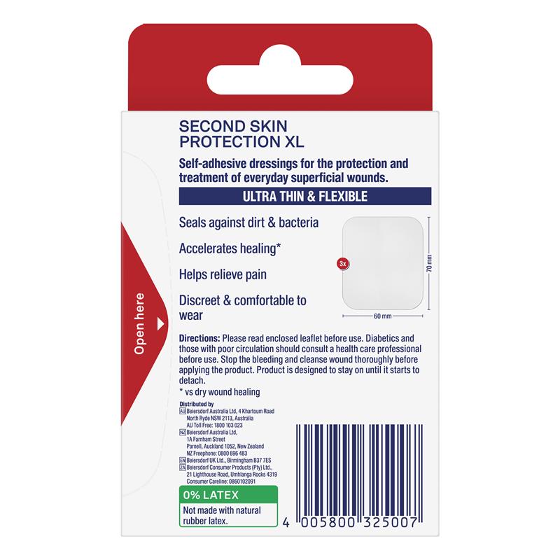 Elastoplast Second Skin Protection Strips XL - 6cm x 7cm (3 Pack)