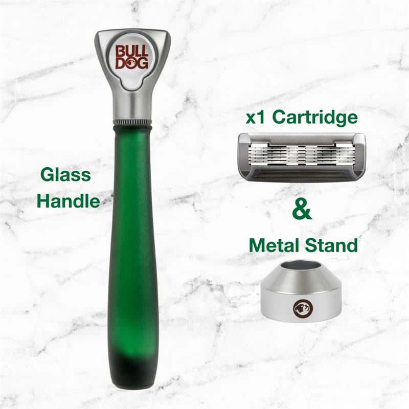 Bulldog Original Glass Razor Kit, 5-Blade Cartridge & Recyclable Stand