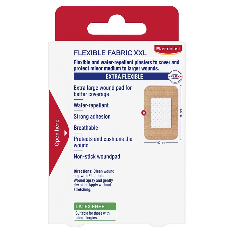 Elastoplast Flexible Fabric Strips XXL - 5 Pack for Large Wounds