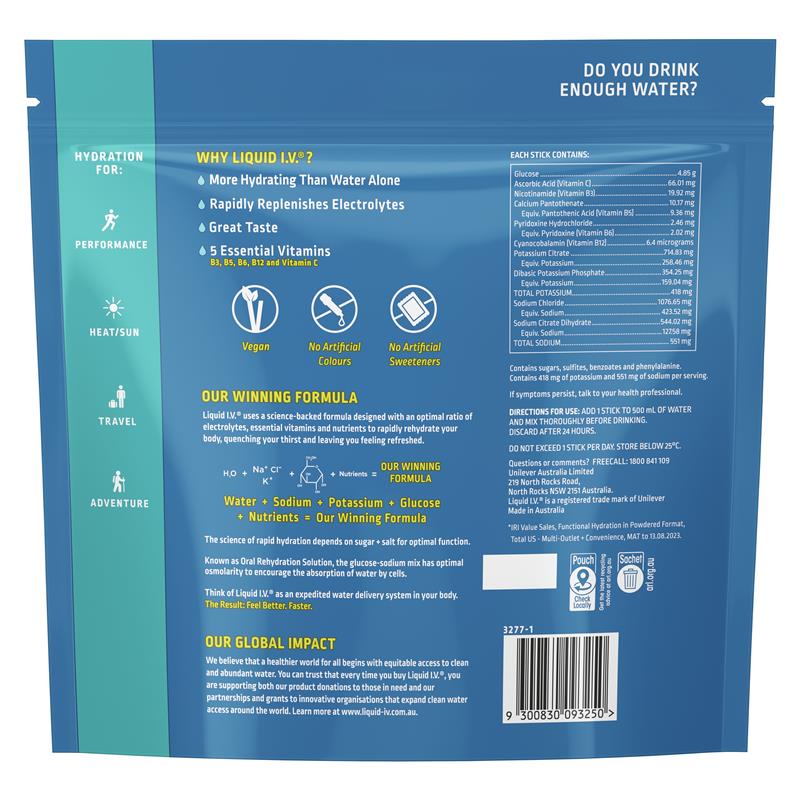 Liquid IV Hydration Tropical Punch - 24 Sachets of Electrolyte Drink Mix