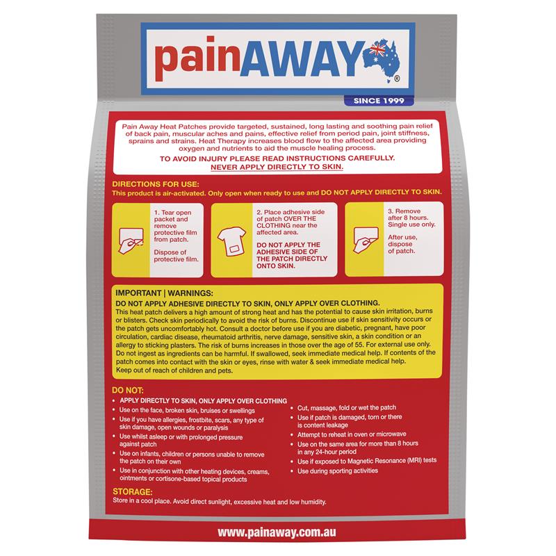 Pain Away Heat Patches Regular 5 Pack - Effective Relief for Muscle and Joint Pain