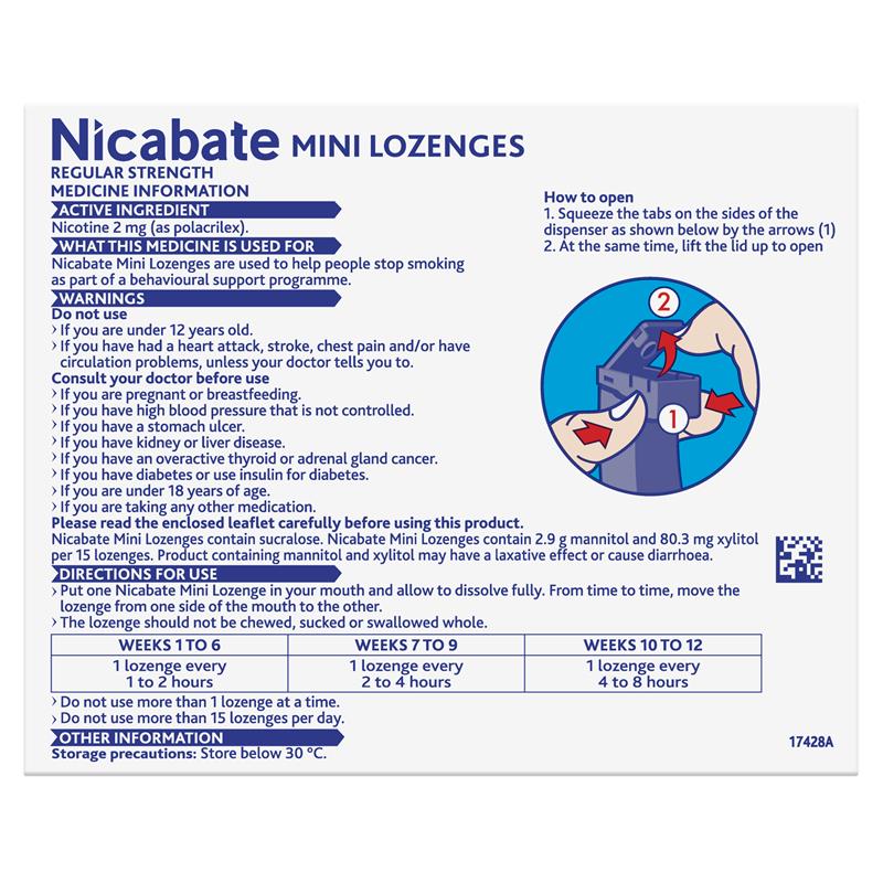 Nicabate Minis 2mg 120 Lozenges - Effective Stop Smoking Aid