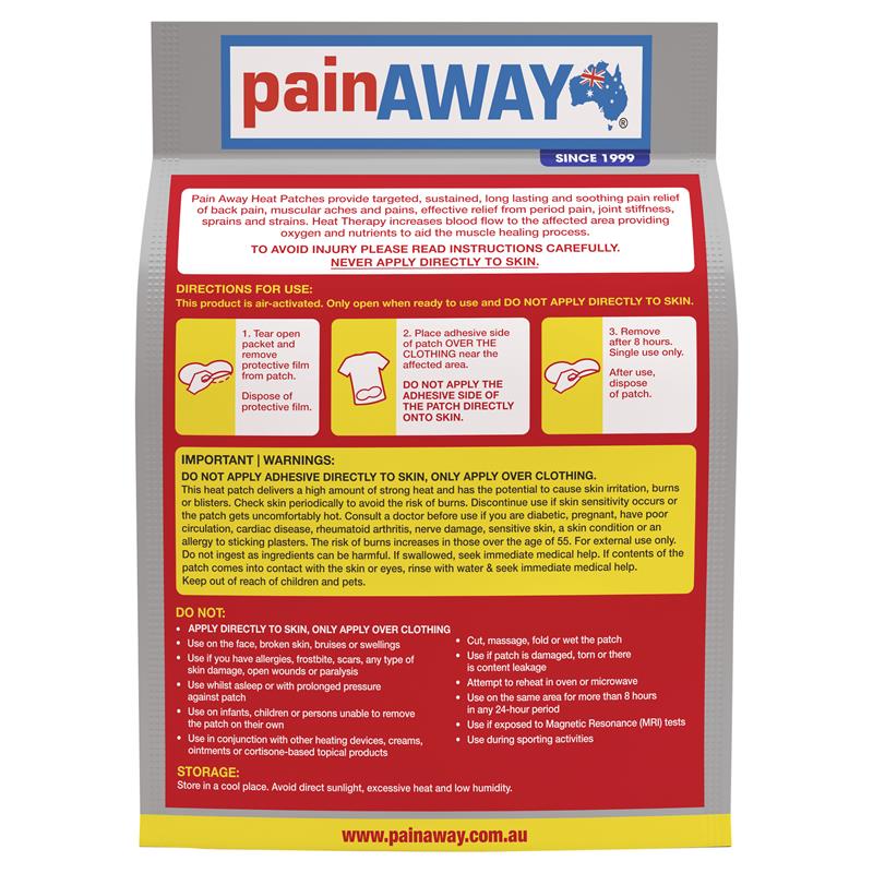 Pain Away Heat Patches XL 3 Pack - Enhanced Comfort for Muscle and Joint Pain