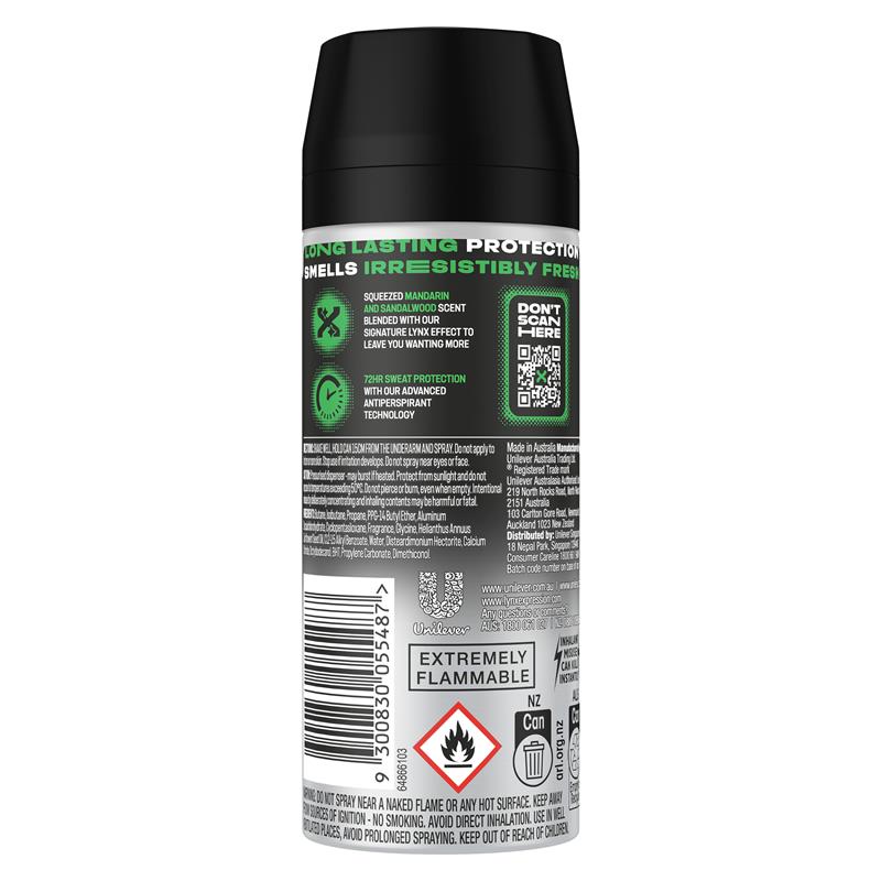Lynx Africa Men's Antiperspirant Deodorant Aerosol 165ml – 72-Hour Protection