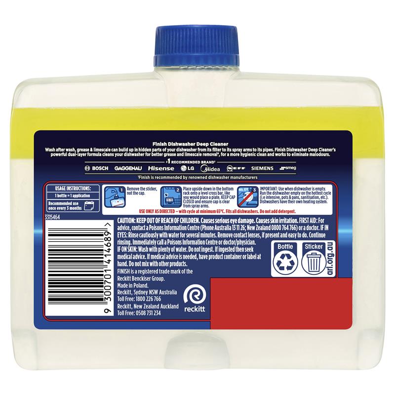 Finish Dishwasher Cleaner Lemon 250mL - Powerful Deep Clean