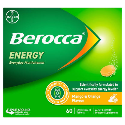 Berocca Energy Mango And Orange 60 Effervescent Tablets Exclusive Size