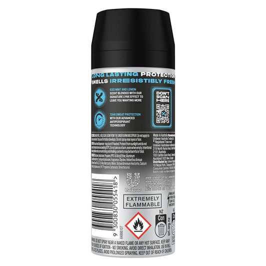 LYNX Ice Chill 165ml Antiperspirant Deodorant for Men, 72-Hour Mint Lemon