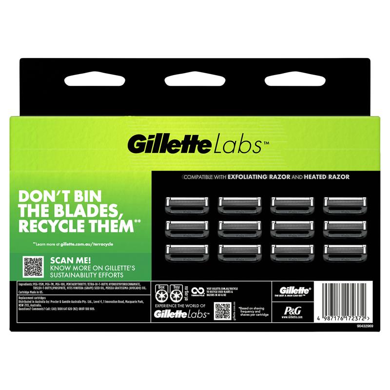 GilletteLabs 5-Blade Universal Razor Refills, 12 Pack for Heated & Exfoliating