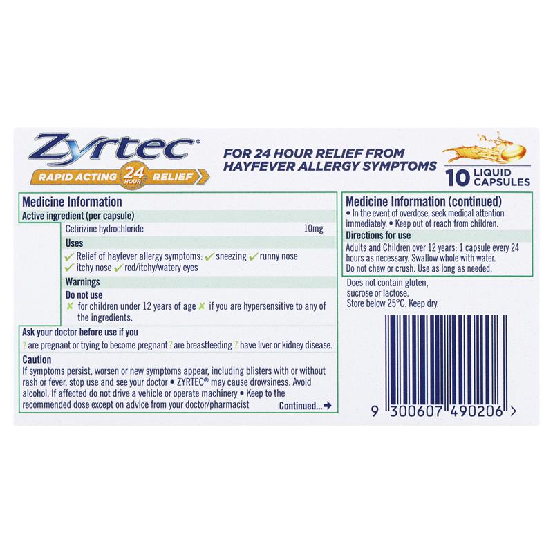 Zyrtec Liquid Capsules - 10 Count