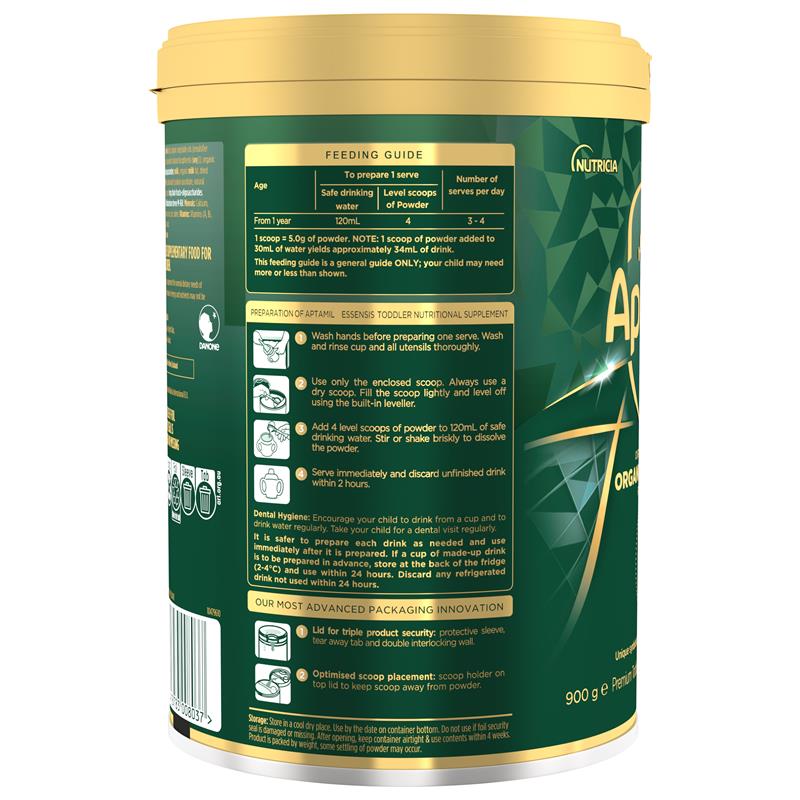 Aptamil Essensis Organic A2 Protein Milk 3 Premium Toddler Nutritional Supplement From 1 Year 900g